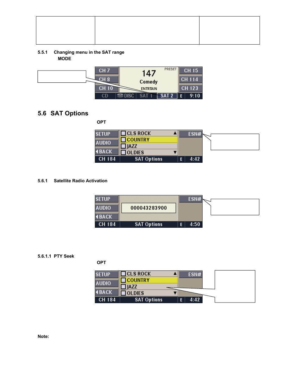 6 sat options | Sirius Satellite Radio Chrysler Radio Navigation System RB4 User Manual | Page 29 / 86