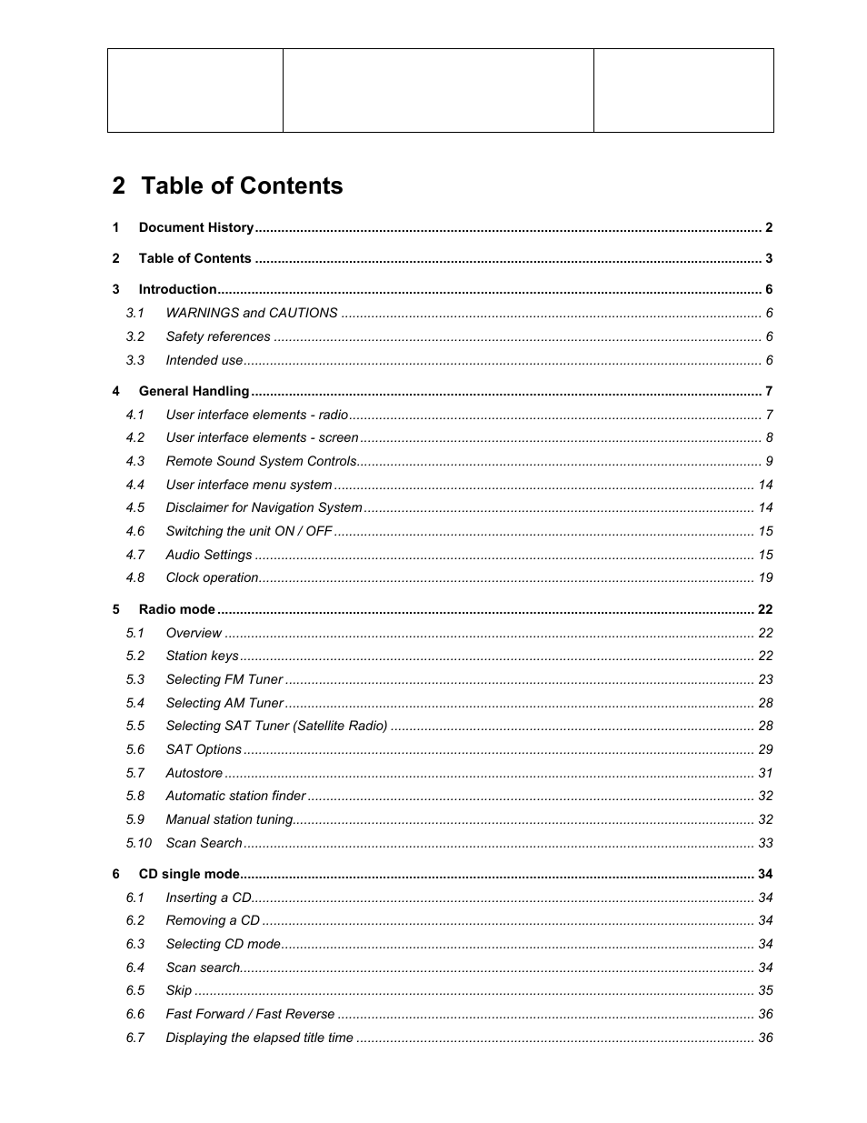 2 table of contents | Sirius Satellite Radio Chrysler Radio Navigation System RB4 User Manual | Page 3 / 86