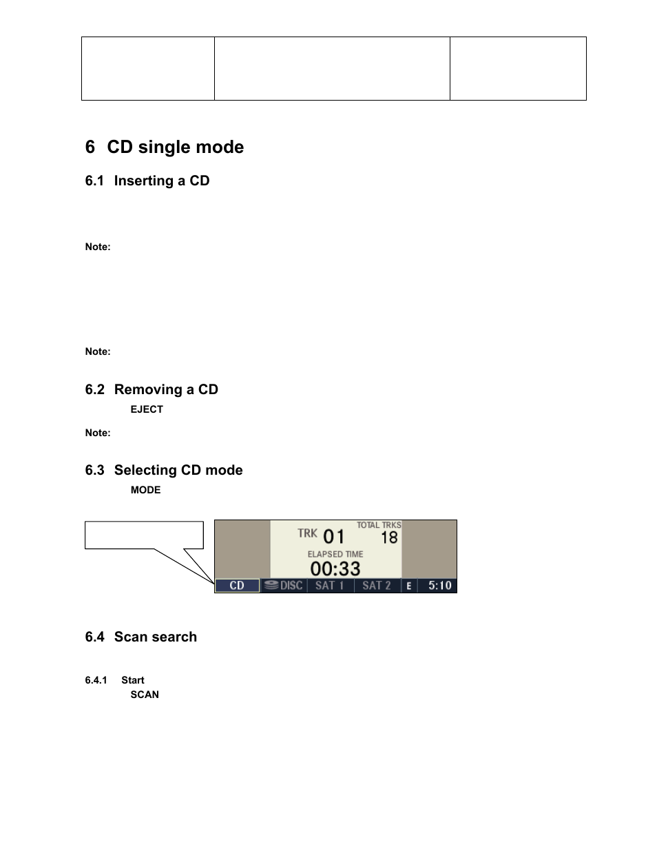 6 cd single mode, 1 inserting a cd, 2 removing a cd | 3 selecting cd mode, 4 scan search | Sirius Satellite Radio Chrysler Radio Navigation System RB4 User Manual | Page 34 / 86