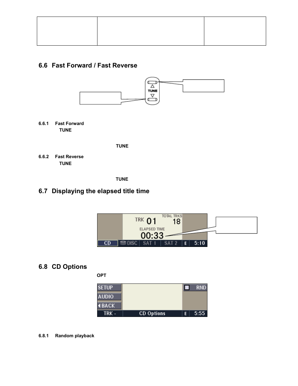 6 fast forward / fast reverse, 7 displaying the elapsed title time, 8 cd options | Sirius Satellite Radio Chrysler Radio Navigation System RB4 User Manual | Page 36 / 86