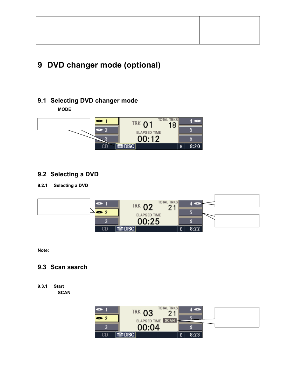 9 dvd changer mode (optional), 1 selecting dvd changer mode, 2 selecting a dvd | 3 scan search | Sirius Satellite Radio Chrysler Radio Navigation System RB4 User Manual | Page 46 / 86