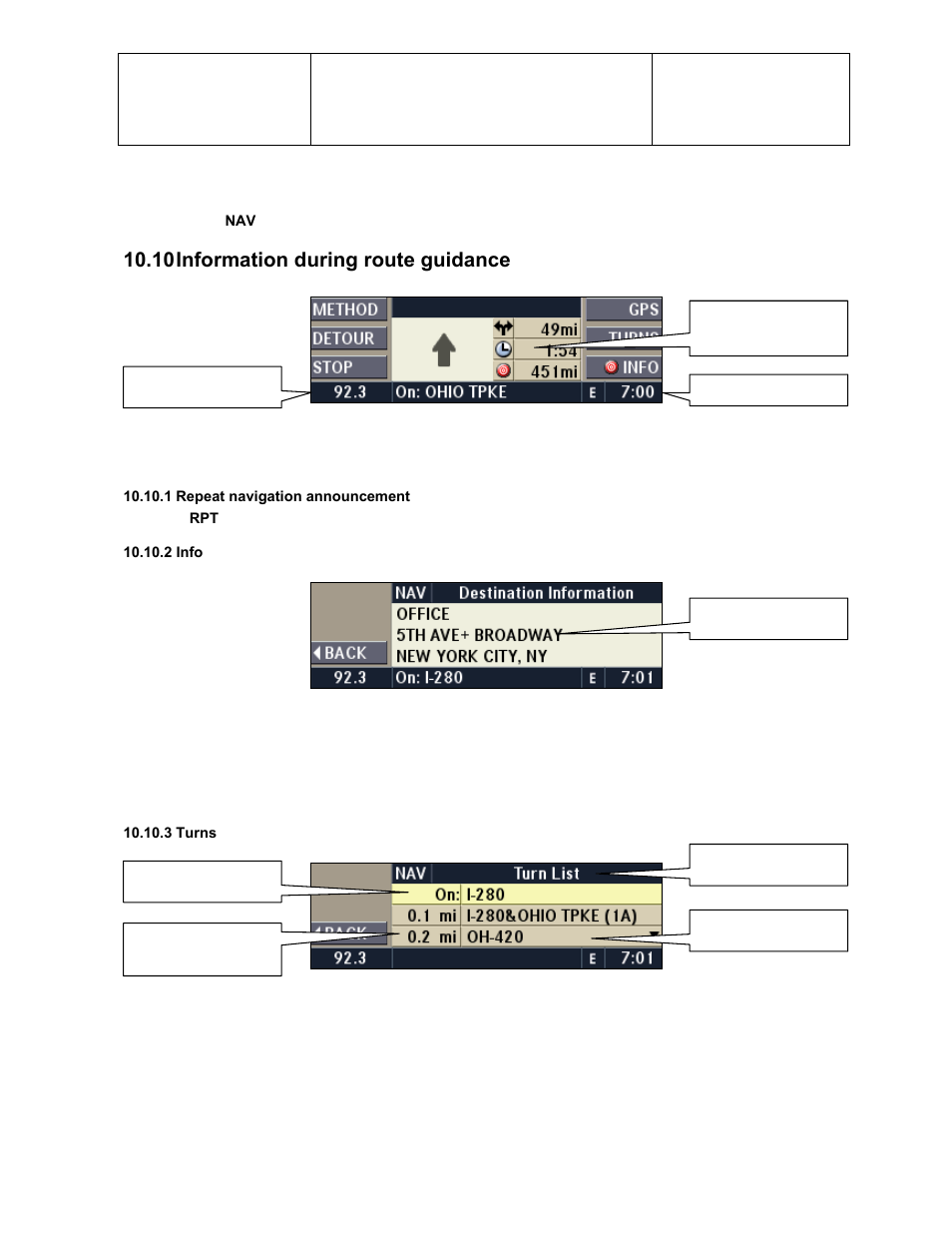 10 information during route guidance | Sirius Satellite Radio Chrysler Radio Navigation System RB4 User Manual | Page 74 / 86