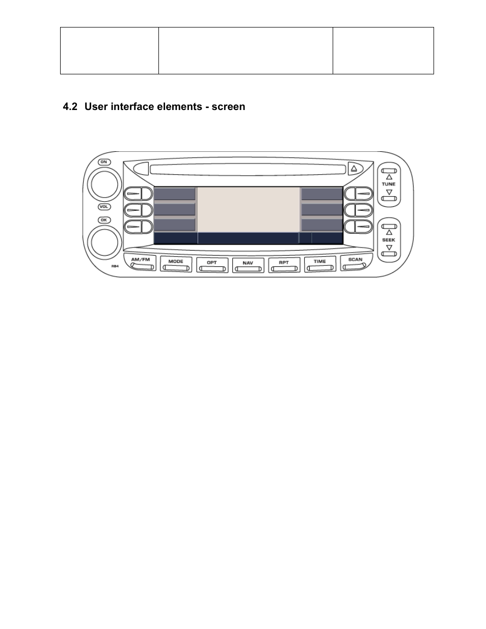 2 user interface elements - screen | Sirius Satellite Radio Chrysler Radio Navigation System RB4 User Manual | Page 8 / 86