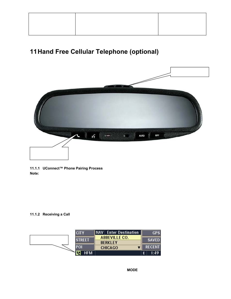 11 hand free cellular telephone (optional) | Sirius Satellite Radio Chrysler Radio Navigation System RB4 User Manual | Page 83 / 86