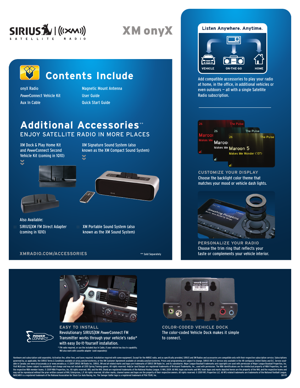 Xm onyx, Contents include additional accessories | Sirius Satellite Radio XDNX1V1 User Manual | Page 2 / 2