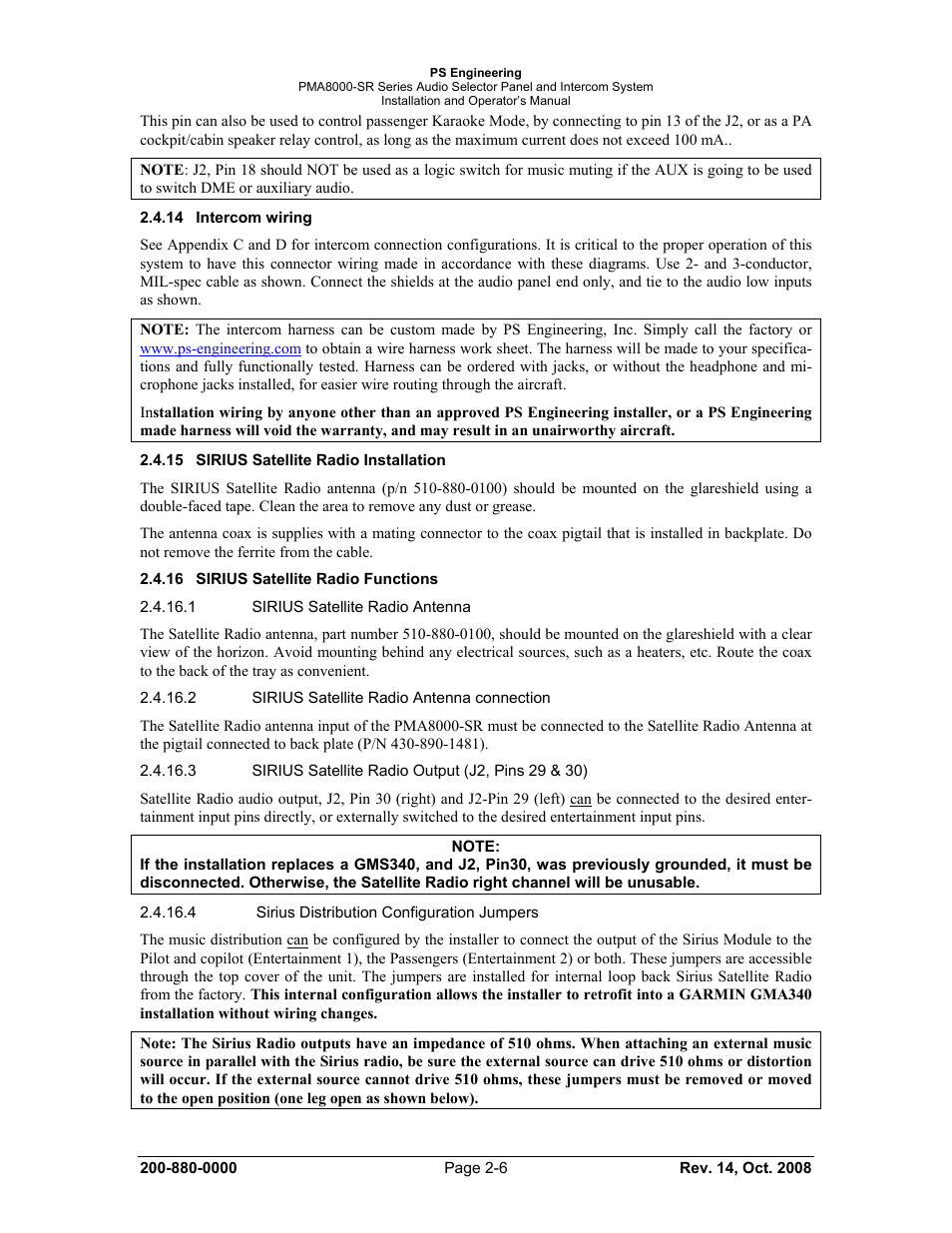 PS Engineering PMA8000-SR with Built-In SIRIUS Satellite Radio User Manual | Page 14 / 39