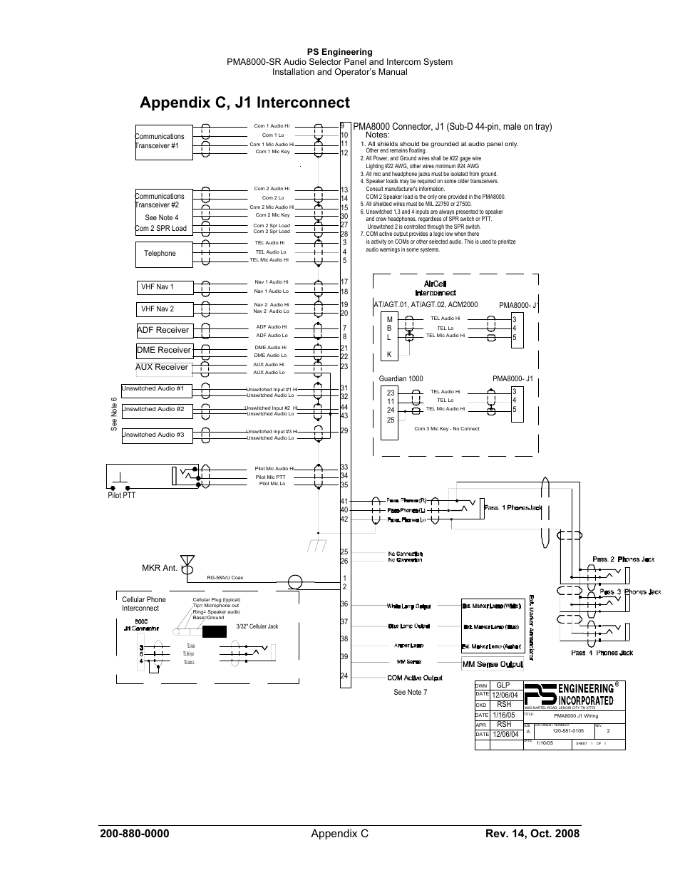 Appendix c, j1 interconnect | PS Engineering PMA8000-SR with Built-In SIRIUS Satellite Radio User Manual | Page 36 / 39