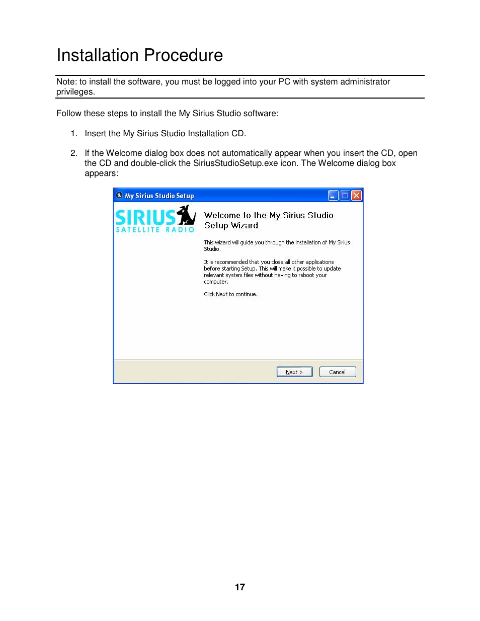 Installation, Installation procedure | Sirius Satellite Radio SIRIUS STILETTO 100 User Manual | Page 124 / 155