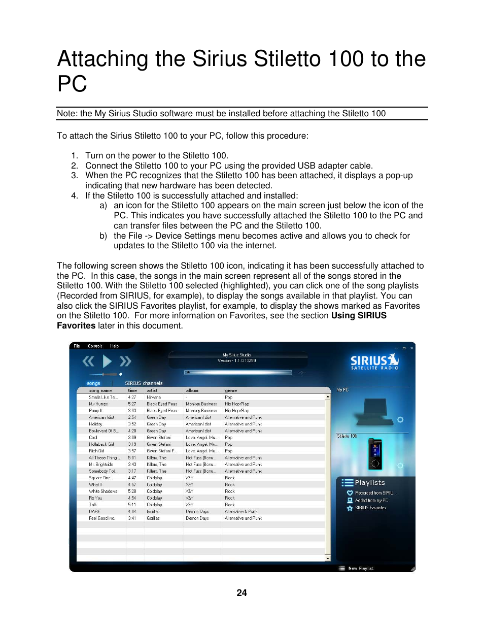 Attaching the sirius stiletto 100 to the pc | Sirius Satellite Radio SIRIUS STILETTO 100 User Manual | Page 131 / 155