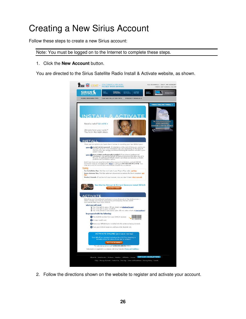 Creating a new sirius account | Sirius Satellite Radio SIRIUS STILETTO 100 User Manual | Page 133 / 155