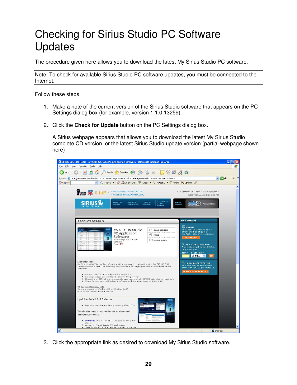 Checking for sirius studio pc software updates | Sirius Satellite Radio SIRIUS STILETTO 100 User Manual | Page 136 / 155