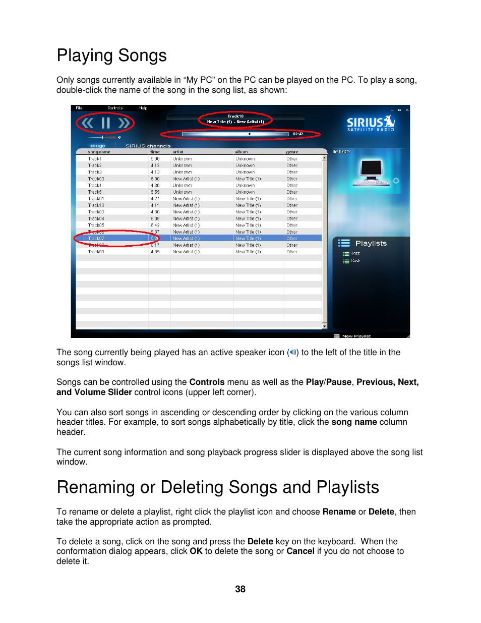 Playing songs, Renaming or deleting songs and playlists | Sirius Satellite Radio SIRIUS STILETTO 100 User Manual | Page 145 / 155