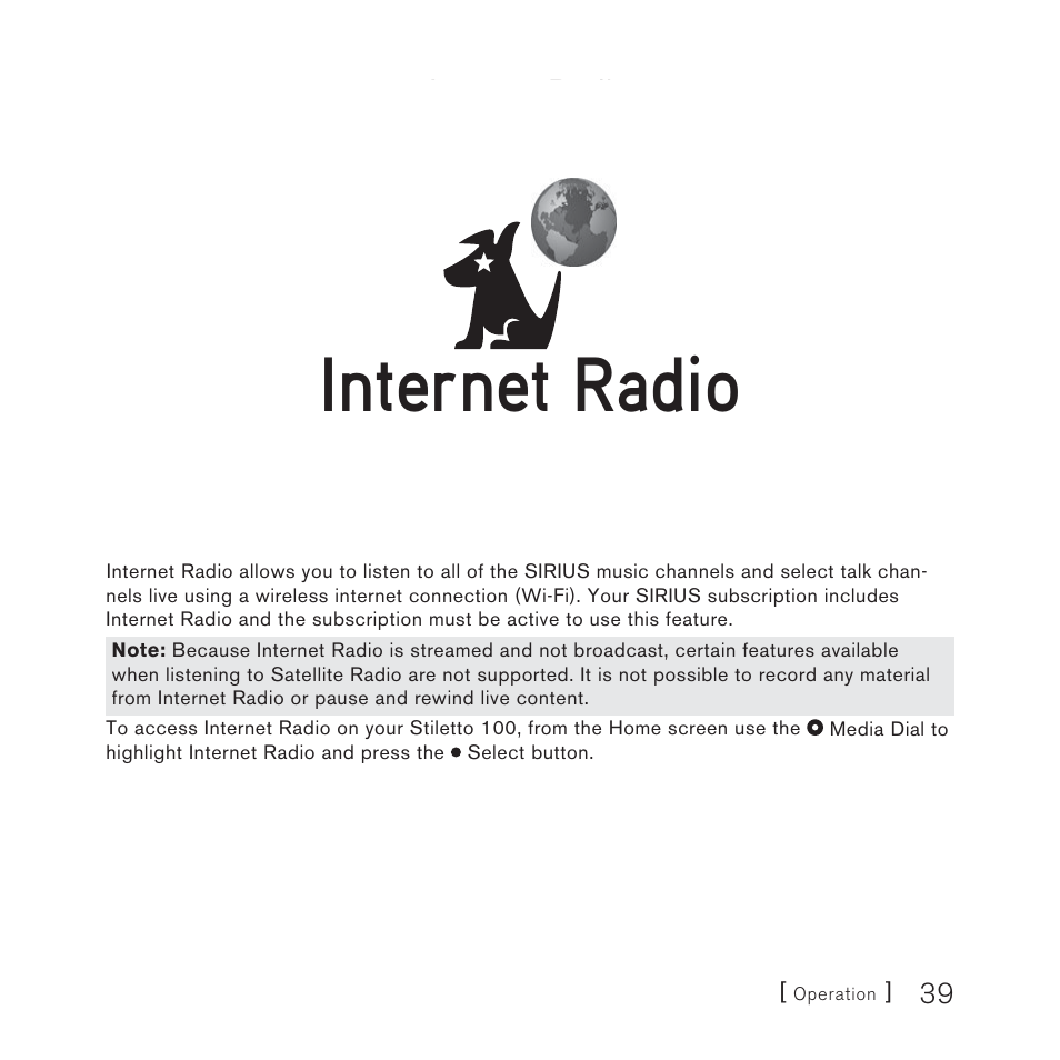 Internet radio | Sirius Satellite Radio SIRIUS STILETTO 100 User Manual | Page 39 / 155