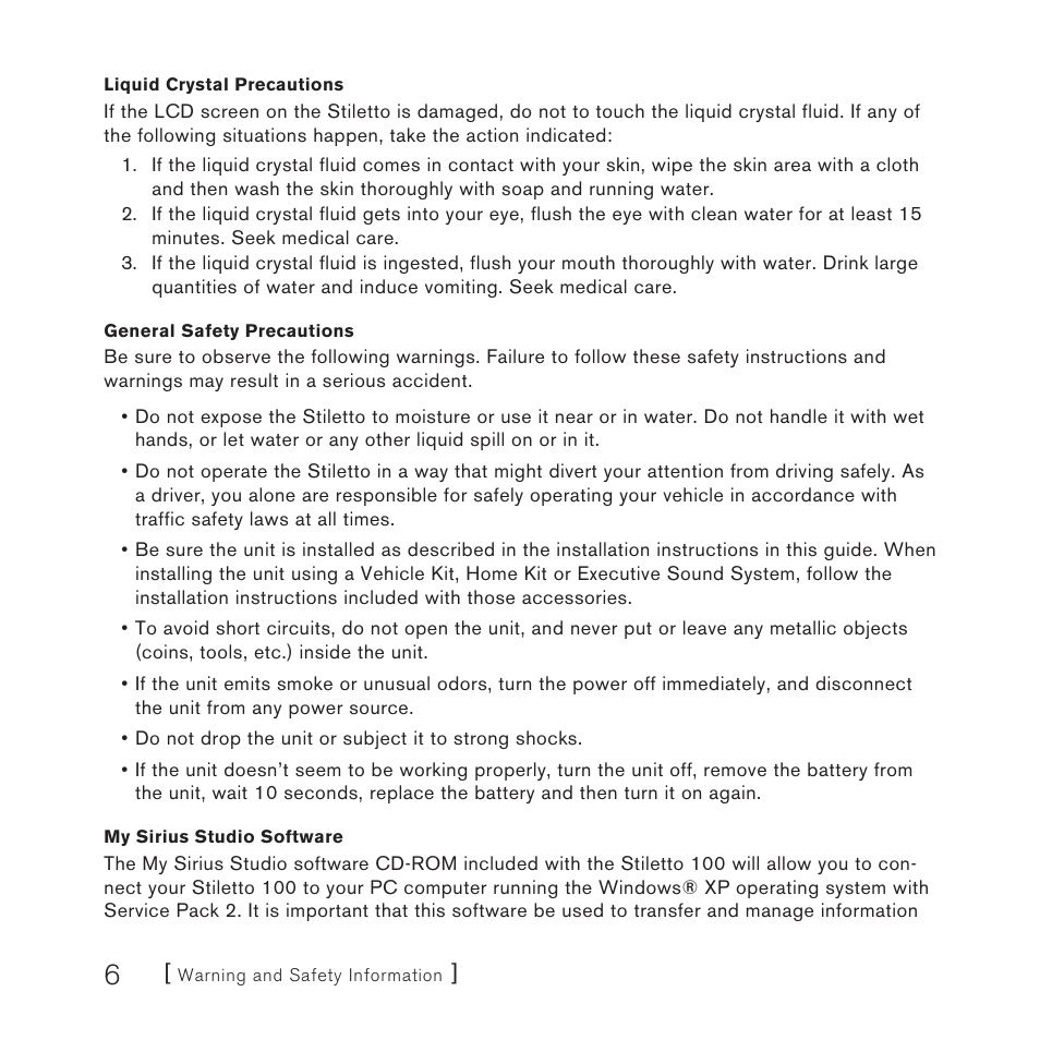 Sirius Satellite Radio SIRIUS STILETTO 100 User Manual | Page 6 / 155
