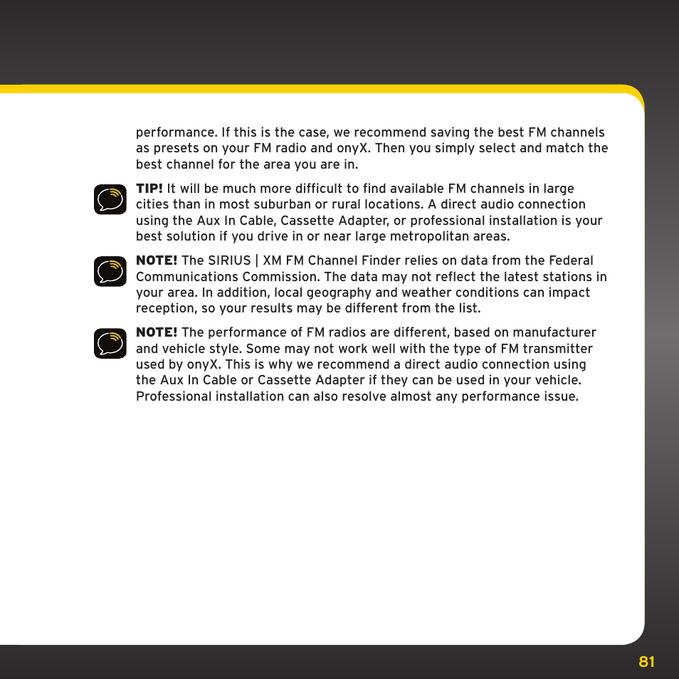 Configuring your onyx | Sirius Satellite Radio TWILIGHT ISP2000 User Manual | Page 81 / 114