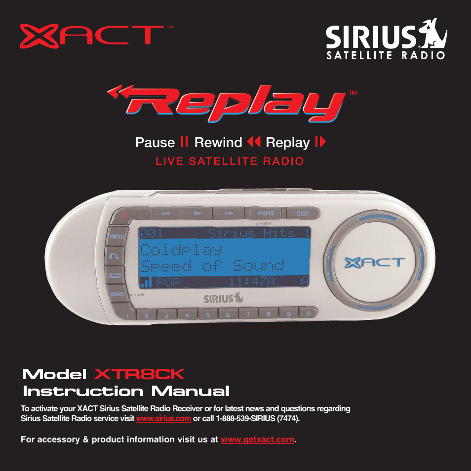 Sirius Satellite Radio XTR8CK User Manual | 68 pages