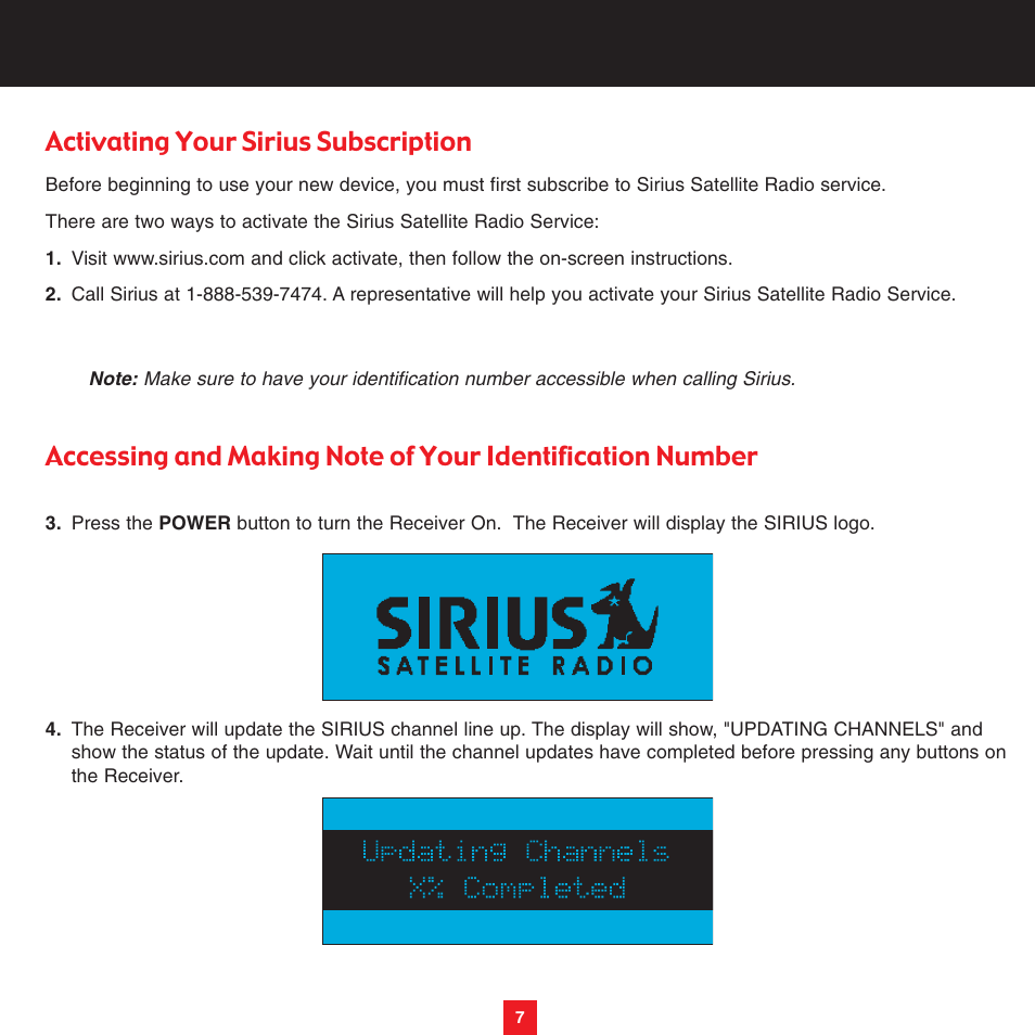 Activating your sirius subscription | Sirius Satellite Radio XTR8CK User Manual | Page 11 / 68