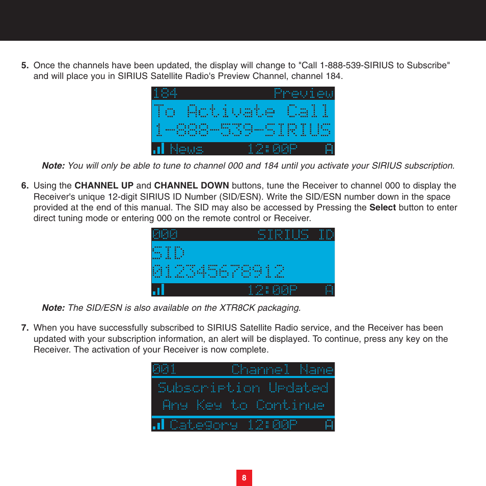 Sirius Satellite Radio XTR8CK User Manual | Page 12 / 68