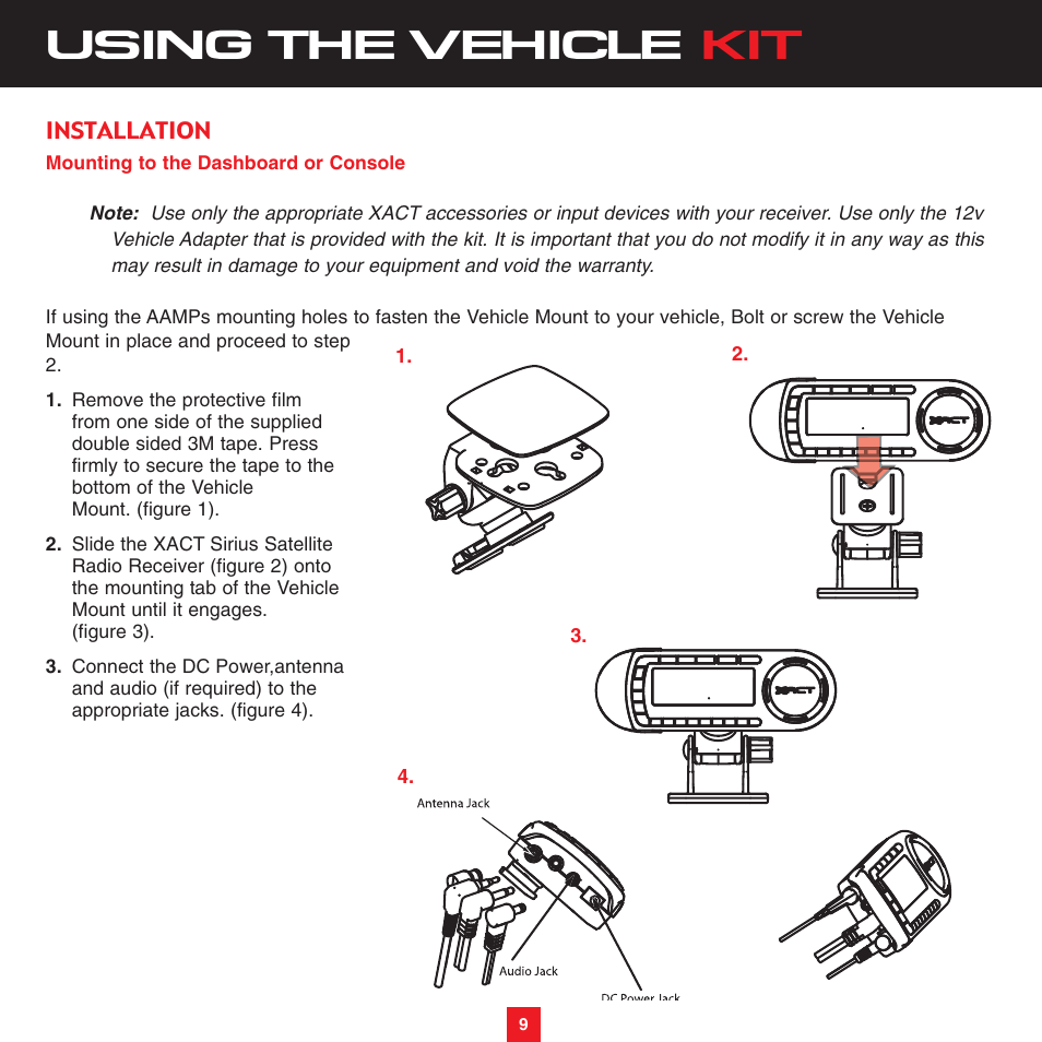 Using the vehicle kit | Sirius Satellite Radio XTR8CK User Manual | Page 13 / 68