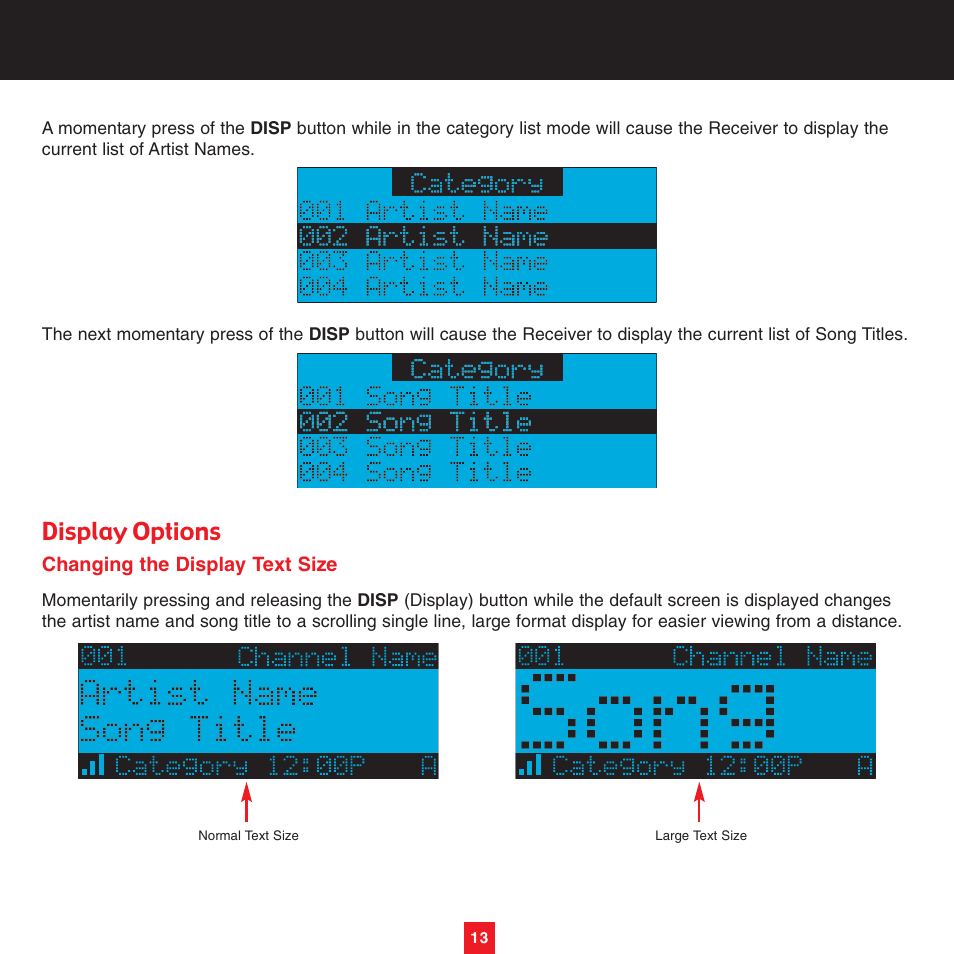 Display options | Sirius Satellite Radio XTR8CK User Manual | Page 17 / 68