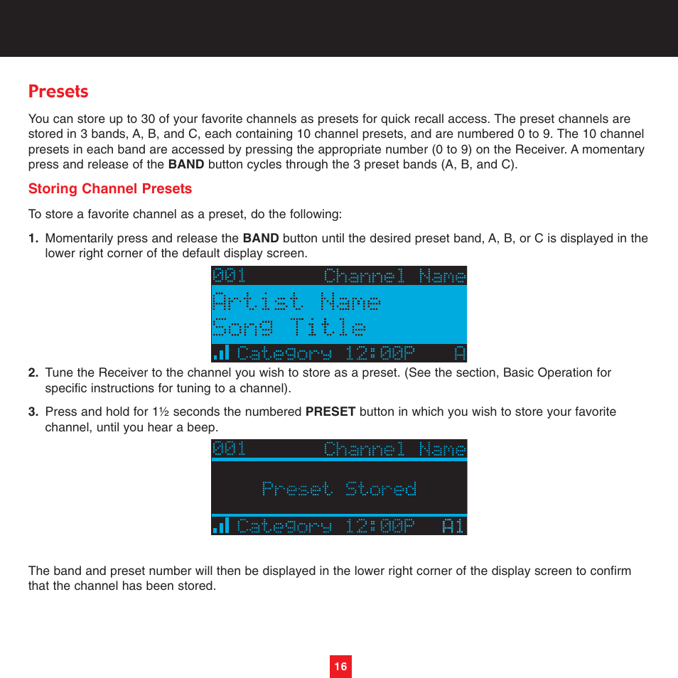 Presets | Sirius Satellite Radio XTR8CK User Manual | Page 20 / 68