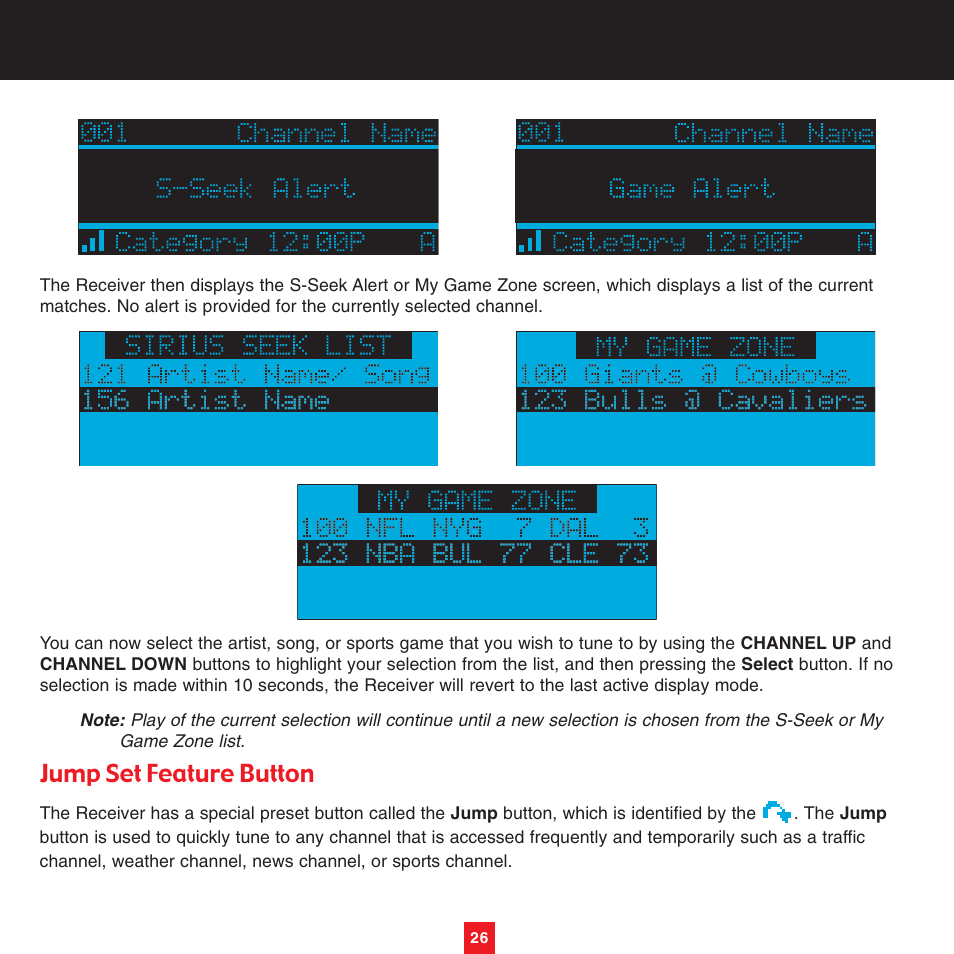 Jump set feature button | Sirius Satellite Radio XTR8CK User Manual | Page 30 / 68