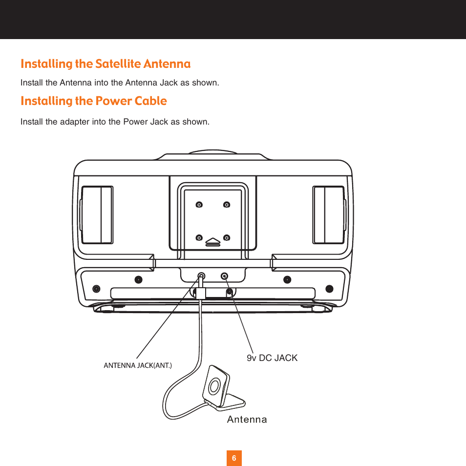 Installing the satellite antenna, Installing the power cable | Sirius Satellite Radio XS034 User Manual | Page 11 / 20