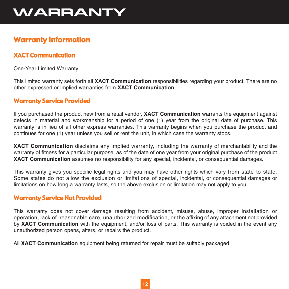 Warranty | Sirius Satellite Radio XS034 User Manual | Page 17 / 20