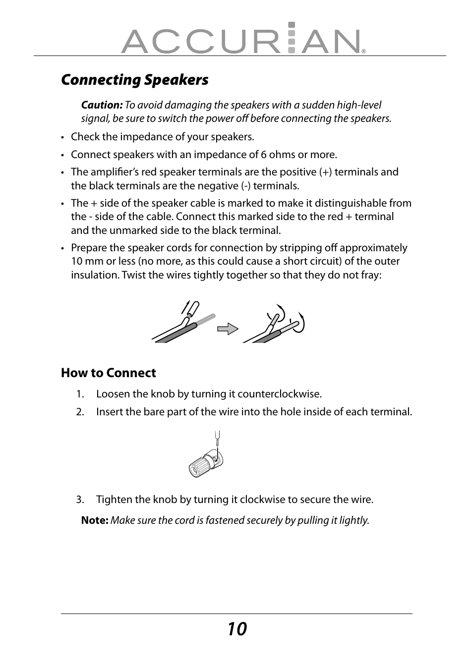 Connecting speakers | Sirius Satellite Radio ACCURIAN 6.1ch Sirius-Ready A/V Surround Receiver User Manual | Page 10 / 60