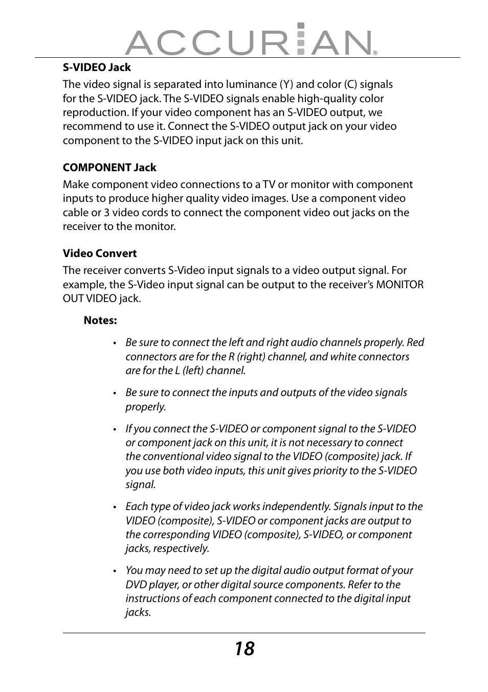 Sirius Satellite Radio ACCURIAN 6.1ch Sirius-Ready A/V Surround Receiver User Manual | Page 18 / 60