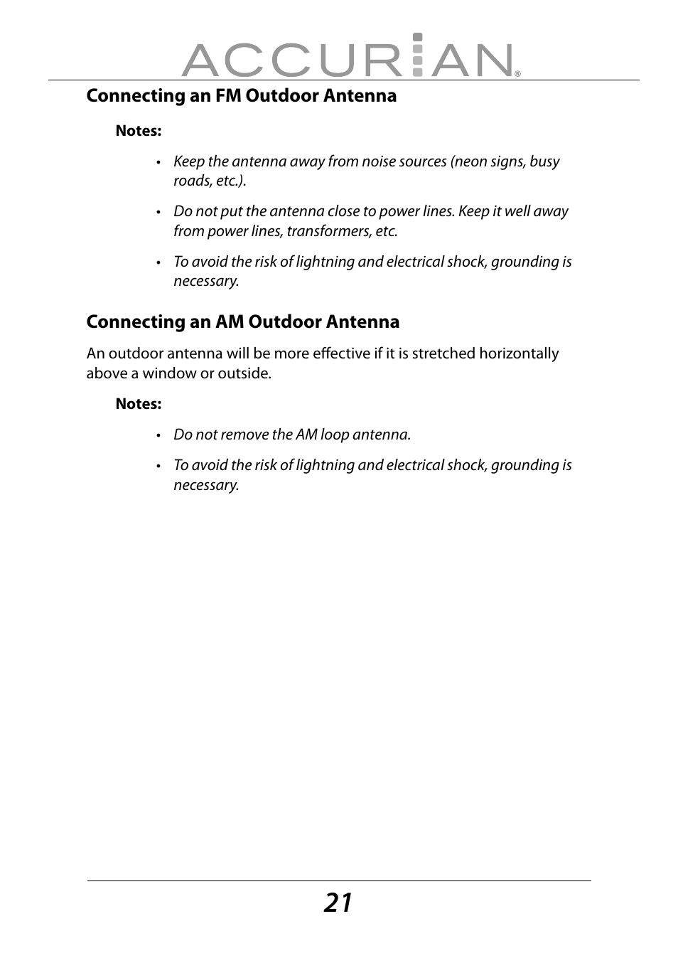 Sirius Satellite Radio ACCURIAN 6.1ch Sirius-Ready A/V Surround Receiver User Manual | Page 21 / 60