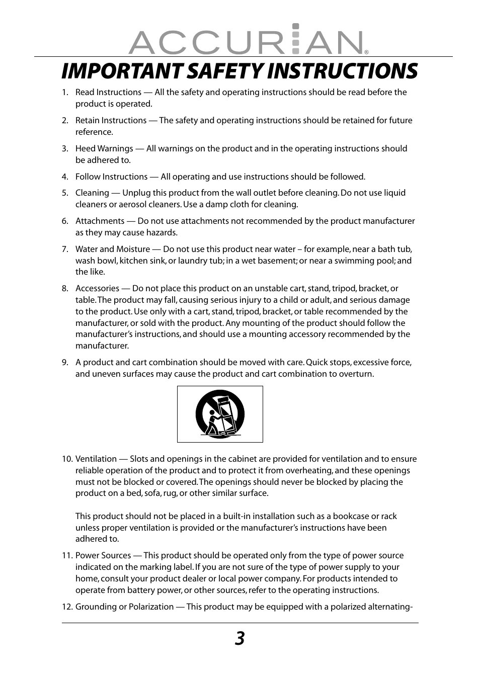 Important safety instructions | Sirius Satellite Radio ACCURIAN 6.1ch Sirius-Ready A/V Surround Receiver User Manual | Page 3 / 60