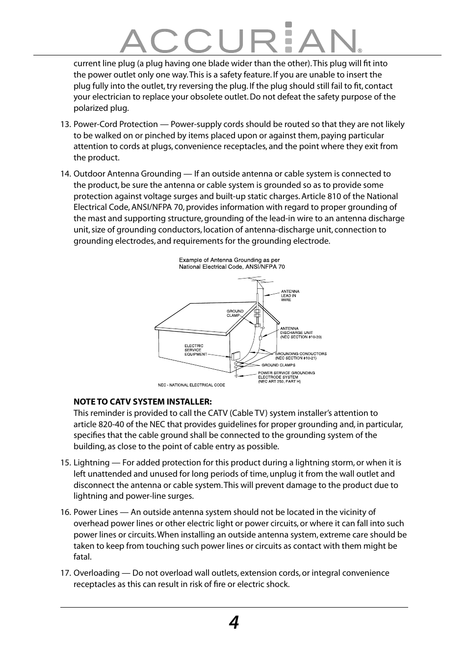 Sirius Satellite Radio ACCURIAN 6.1ch Sirius-Ready A/V Surround Receiver User Manual | Page 4 / 60