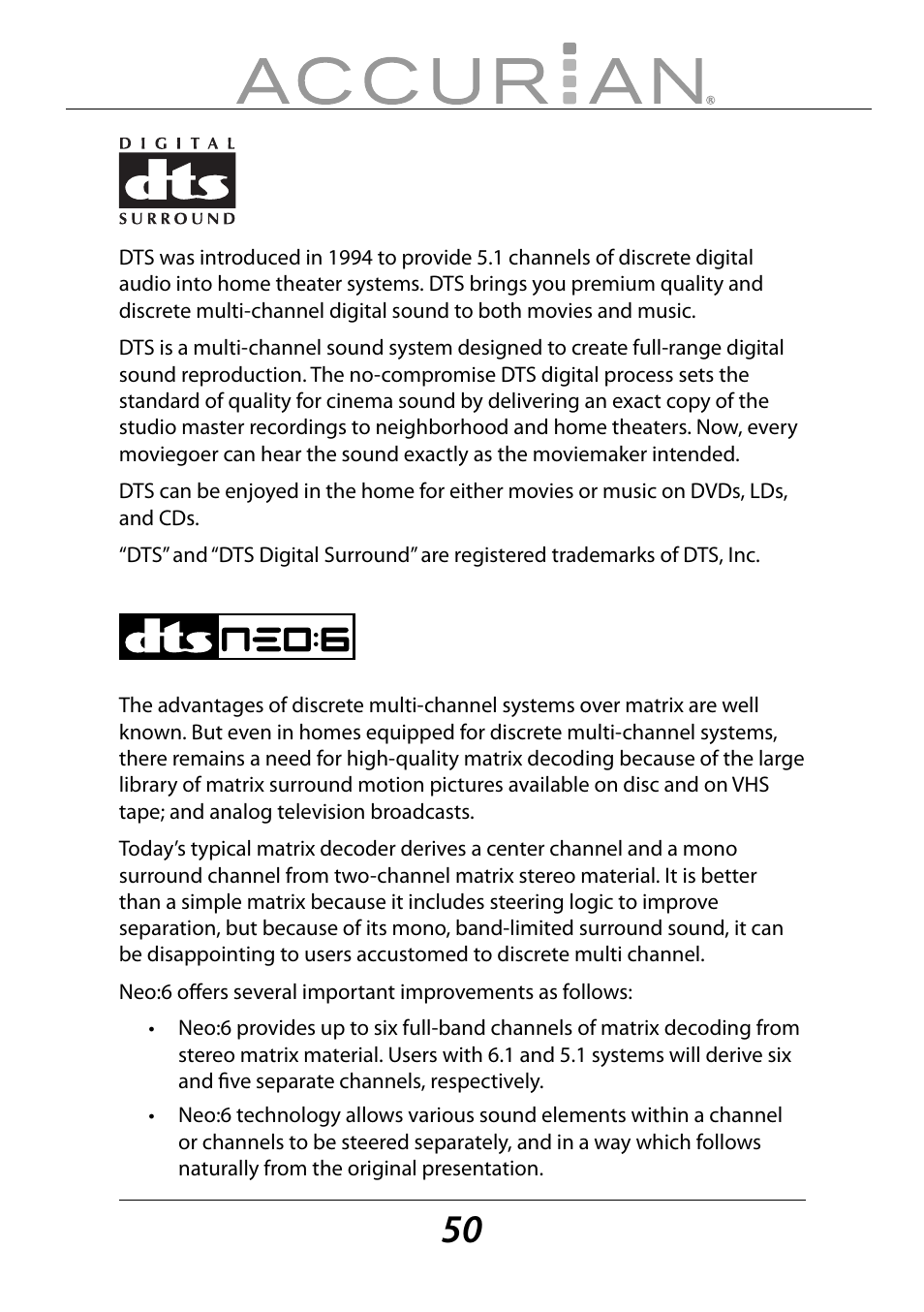 Sirius Satellite Radio ACCURIAN 6.1ch Sirius-Ready A/V Surround Receiver User Manual | Page 50 / 60