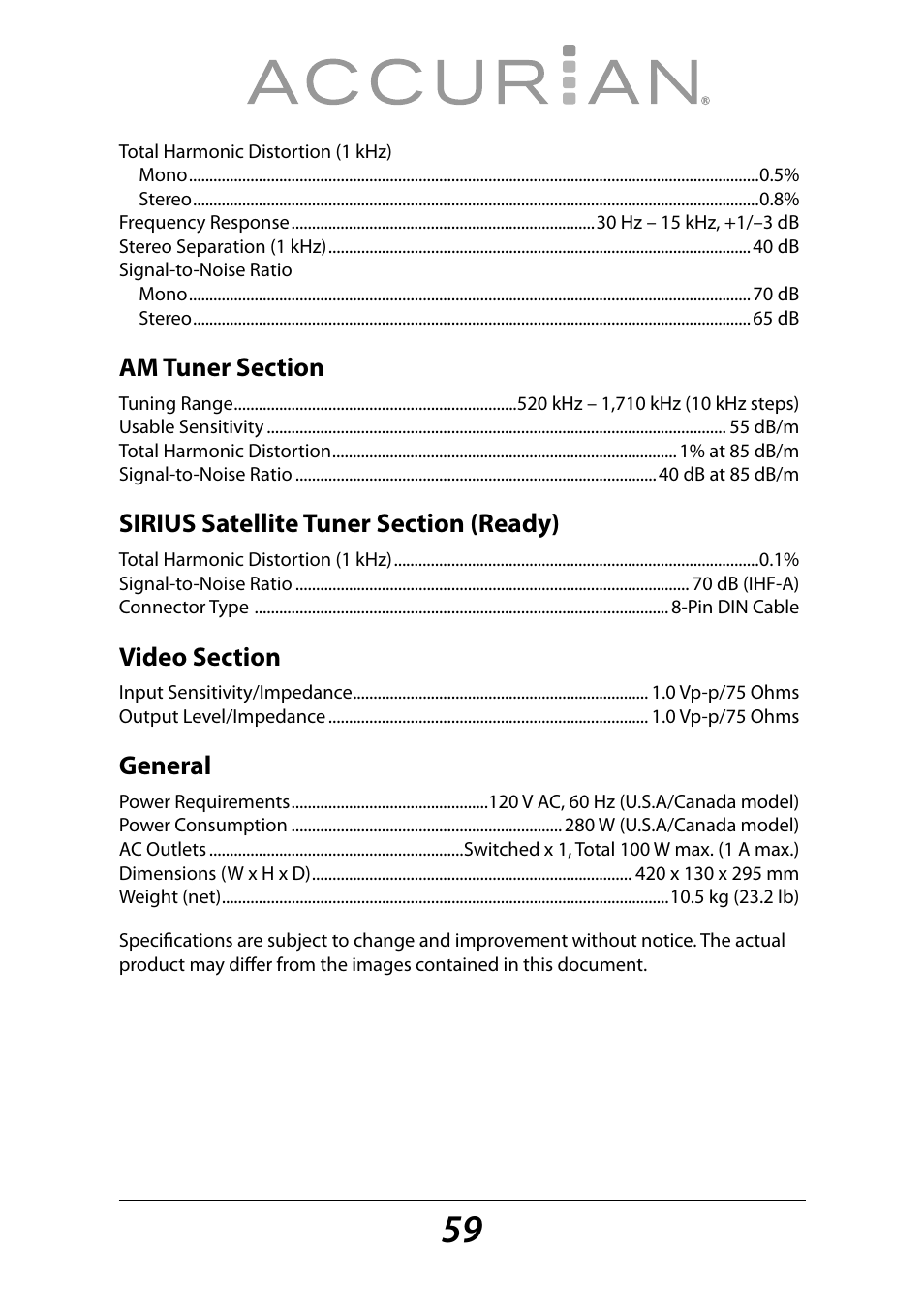 General | Sirius Satellite Radio ACCURIAN 6.1ch Sirius-Ready A/V Surround Receiver User Manual | Page 59 / 60