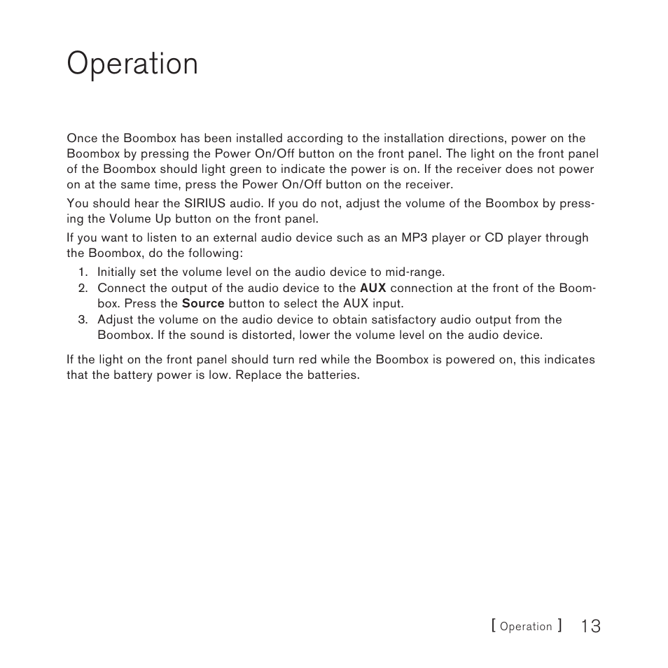 Operation | Sirius Satellite Radio SUBX1 User Manual | Page 13 / 20