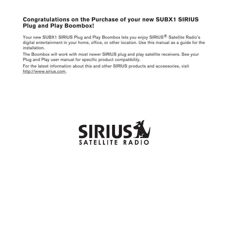 Sirius Satellite Radio SUBX1 User Manual | Page 2 / 20