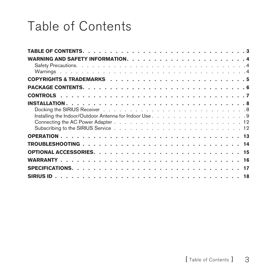 Sirius Satellite Radio SUBX1 User Manual | Page 3 / 20