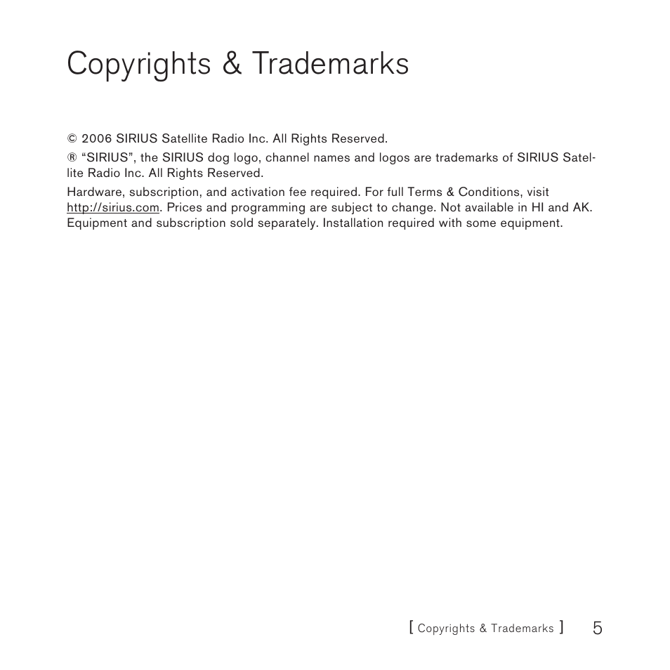 Copyrights & trademarks | Sirius Satellite Radio SUBX1 User Manual | Page 5 / 20