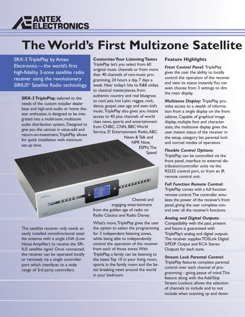 The world’s first multizone satellite | Sirius Satellite Radio audio satellite receiver User Manual | Page 2 / 4