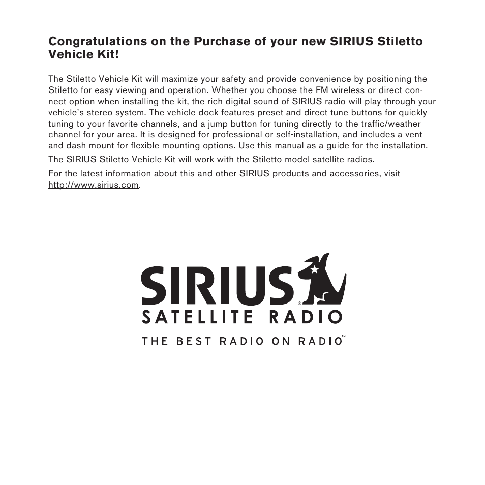 Sirius Satellite Radio Stiletto Vechicle Kit Satellite Radio User Manual | Page 2 / 52