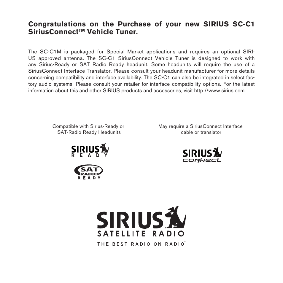 Vehicle tuner | Sirius Satellite Radio SC-C1M User Manual | Page 2 / 20