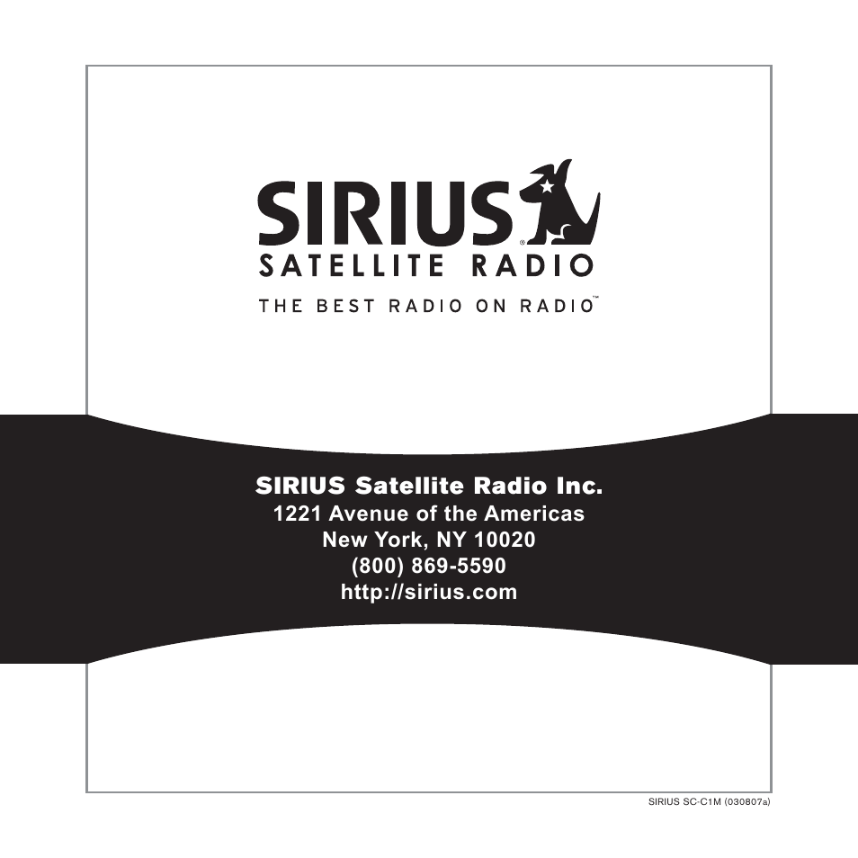 Sirius satellite radio inc | Sirius Satellite Radio SC-C1M User Manual | Page 20 / 20