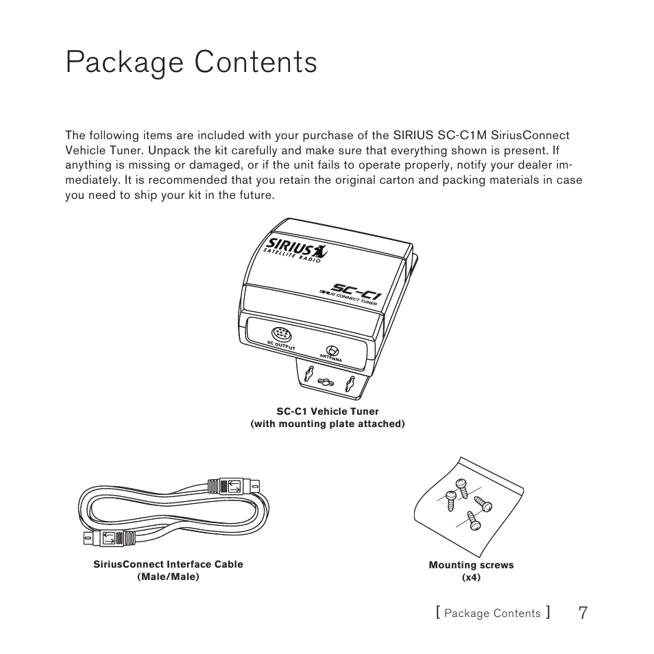 Package contents | Sirius Satellite Radio SC-C1M User Manual | Page 7 / 20