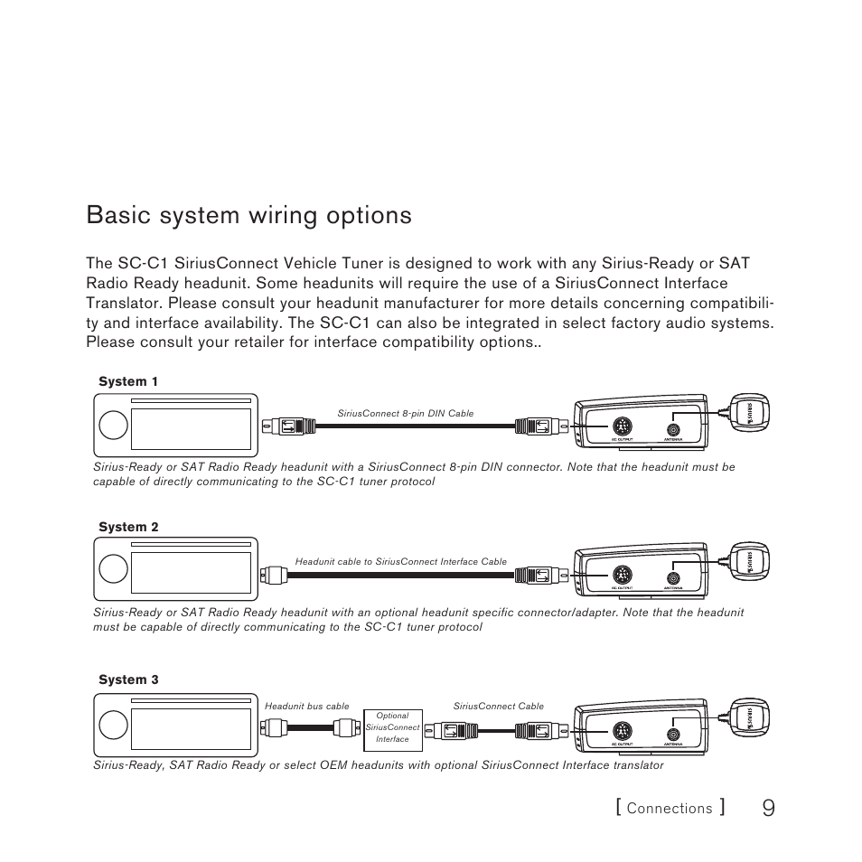 Basic system wiring options | Sirius Satellite Radio SC-C1M User Manual | Page 9 / 20