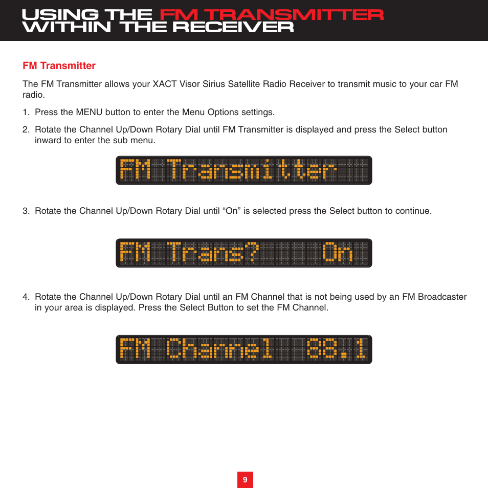 Using the fm transmitter within the receiver | Sirius Satellite Radio XS051 User Manual | Page 10 / 16