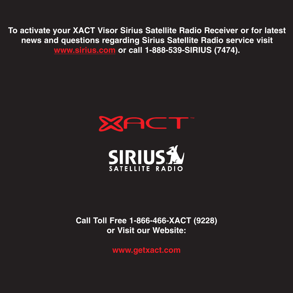 Sirius Satellite Radio XS051 User Manual | Page 16 / 16