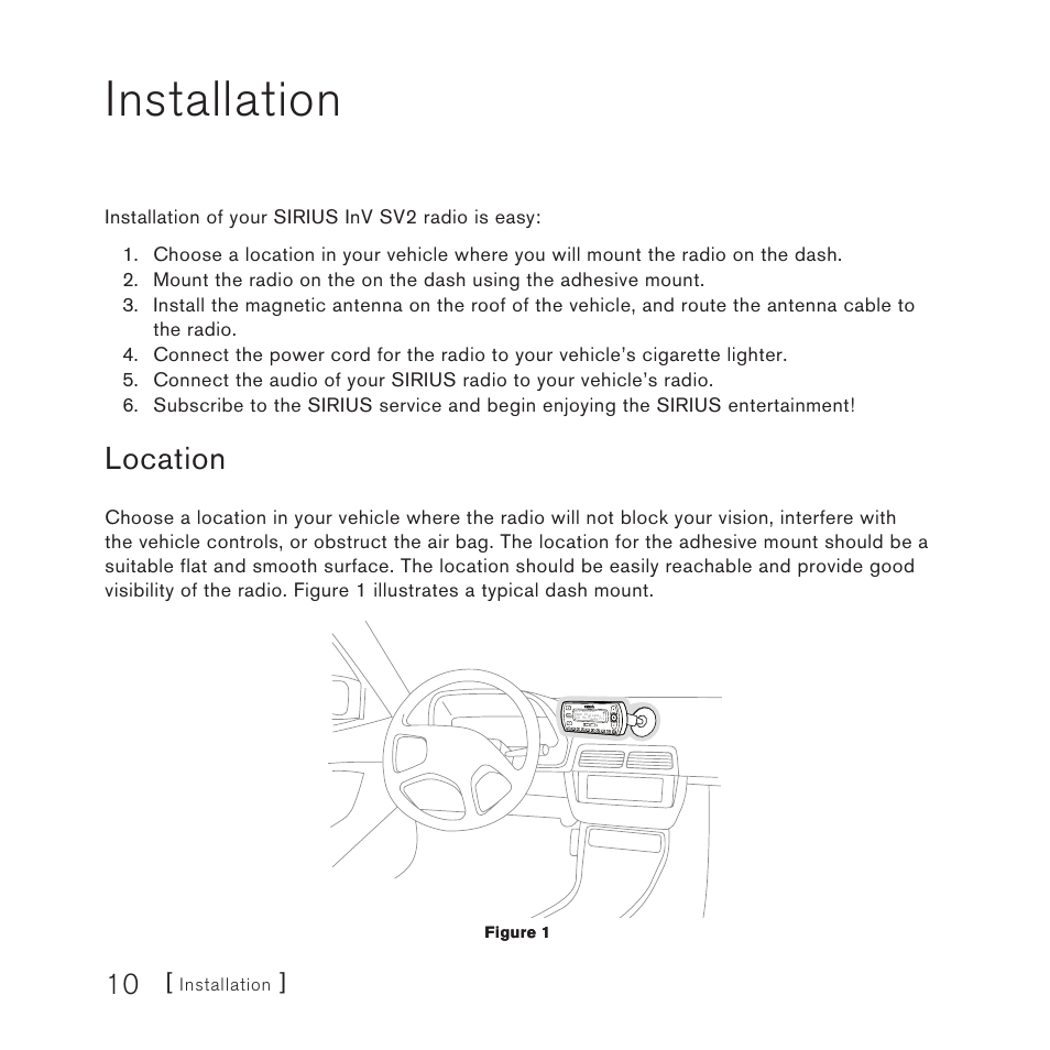 Installation, Location | Sirius Satellite Radio Plug-n-Play User Manual | Page 12 / 60