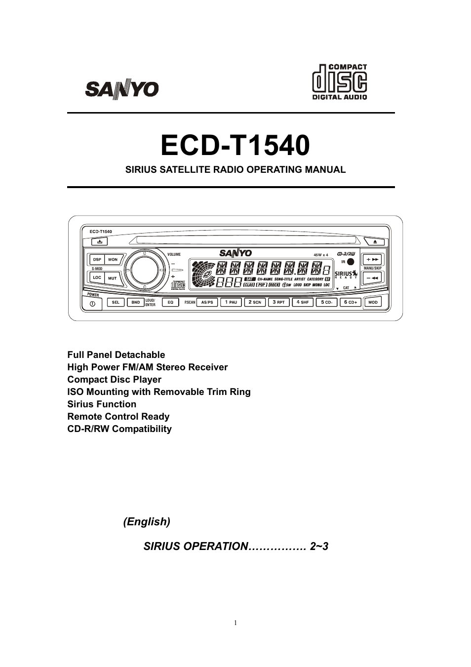 Sirius Satellite Radio ECD-T1540 User Manual | 28 pages