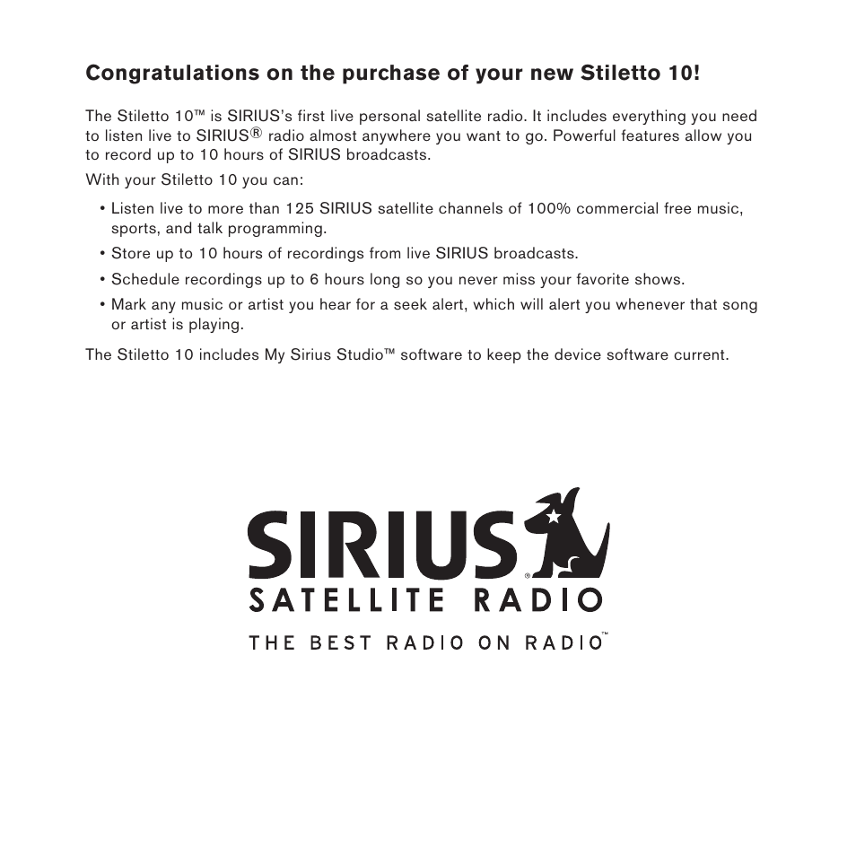 Sirius Satellite Radio STILETTO 10 100306B User Manual | Page 3 / 80